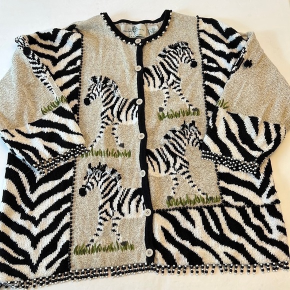 Design Options by Phillip & Jane Gordon Vintage Beaded Zebra Sweater Siz… - Picture 1 of 10